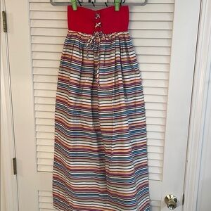 Vintage Clancy JRS Striped Maxi Skirt with Red Corset Waistband Back Buttoned